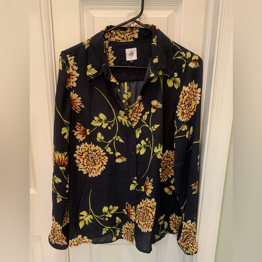 CAbi Black Floral Blouse